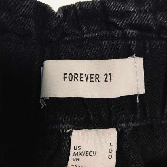 Forever 21 Black Distressed Elastic High Waist Mom Baggy Fest Denim Shorts - Picture 7 of 7